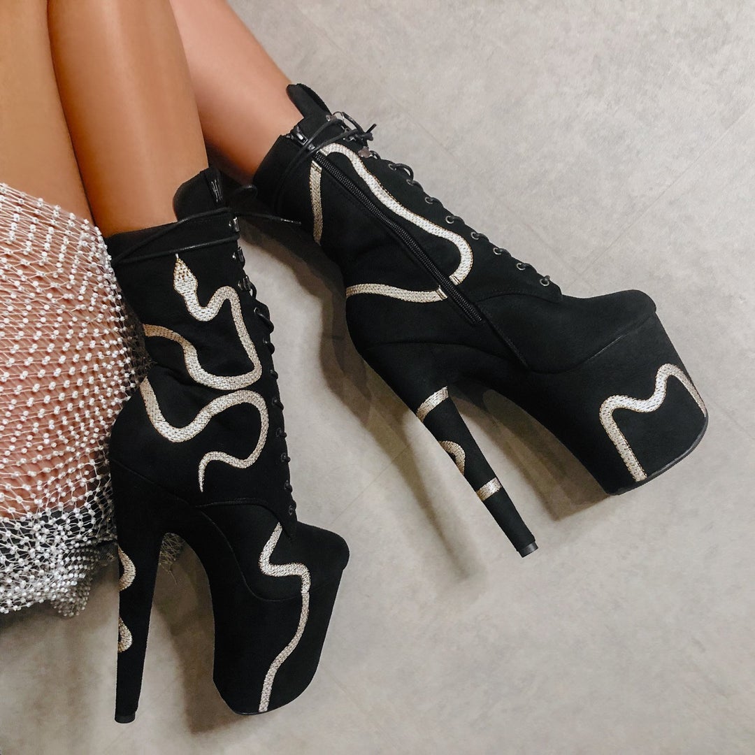 Snake Embroidery Heels